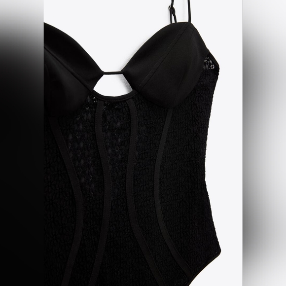 🌞Zara Lace Bodysuit Corset Cut Out Openwork Embroidery NWOT M - Picture 5 of 16